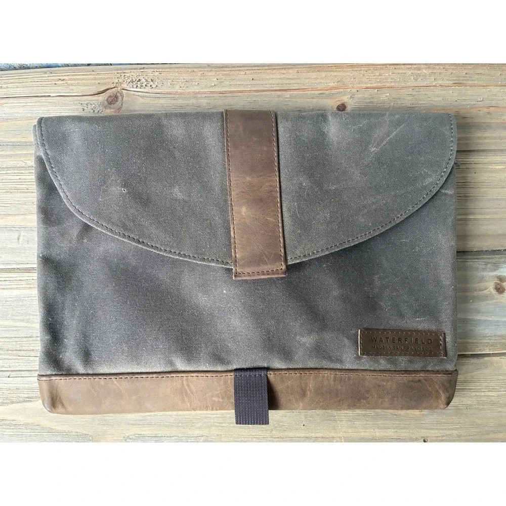 WaterField Designs Waxed Canvas Leather Laptop Tablet Sleeve‎ Brown Tan 26