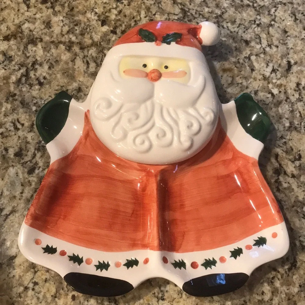 Vintage 1980's‎ Santa Chip & Dip Ceramic Divided Serving Platter