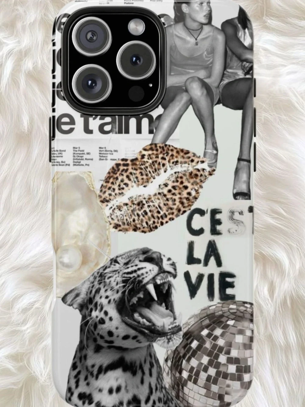 Stylish Leopard Collage iPhone Case - Black & White Design