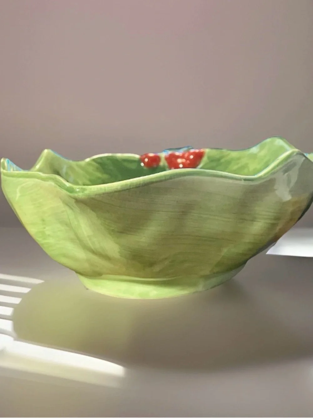 Maxcera Pinecone Holly Leaf Ceramic,Discontinued Vintage Serving Bowl 12x8.5in