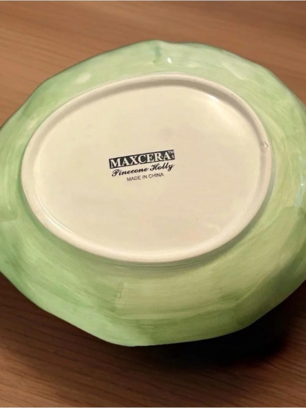 Maxcera Pinecone Holly Leaf Ceramic,Discontinued Vintage Serving Bowl 12x8.5in