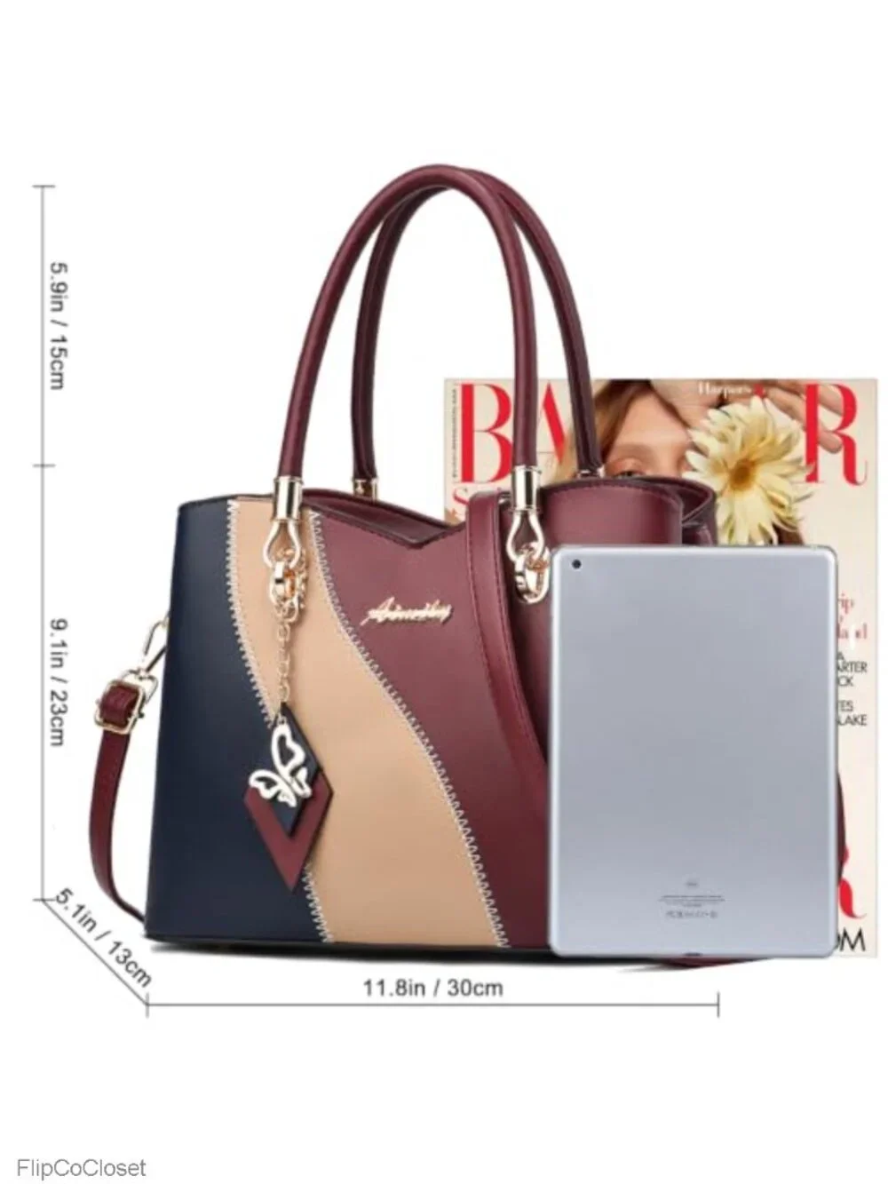 Faux Leather Satchel Handbag Top Handle Shoulder Bag with Crossbody Strap