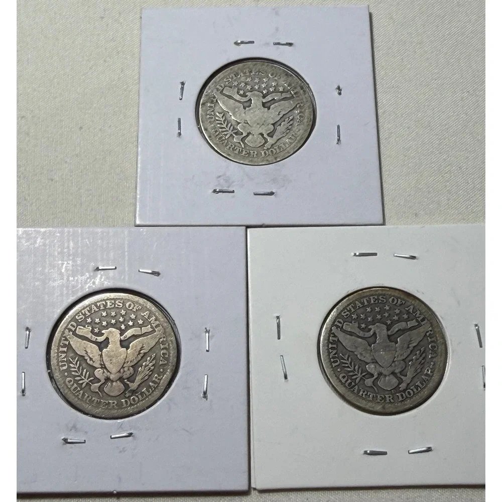 Lot‎ of 3 Barber Quarters 1898 1911 1916-D US Silver Coins 25c Estate Find