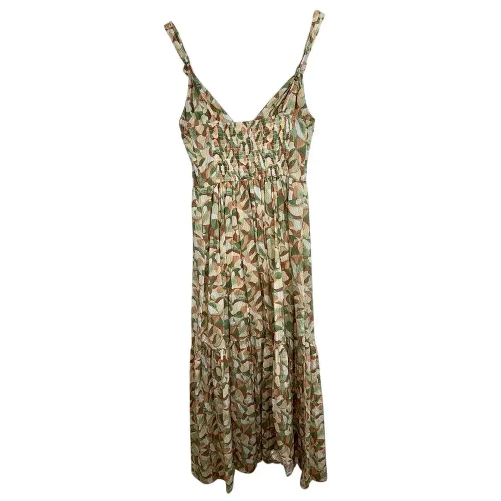 Abercrombie & Fitch White Cream Green Tan Brown Sleeveless Maxi Dress Womens S