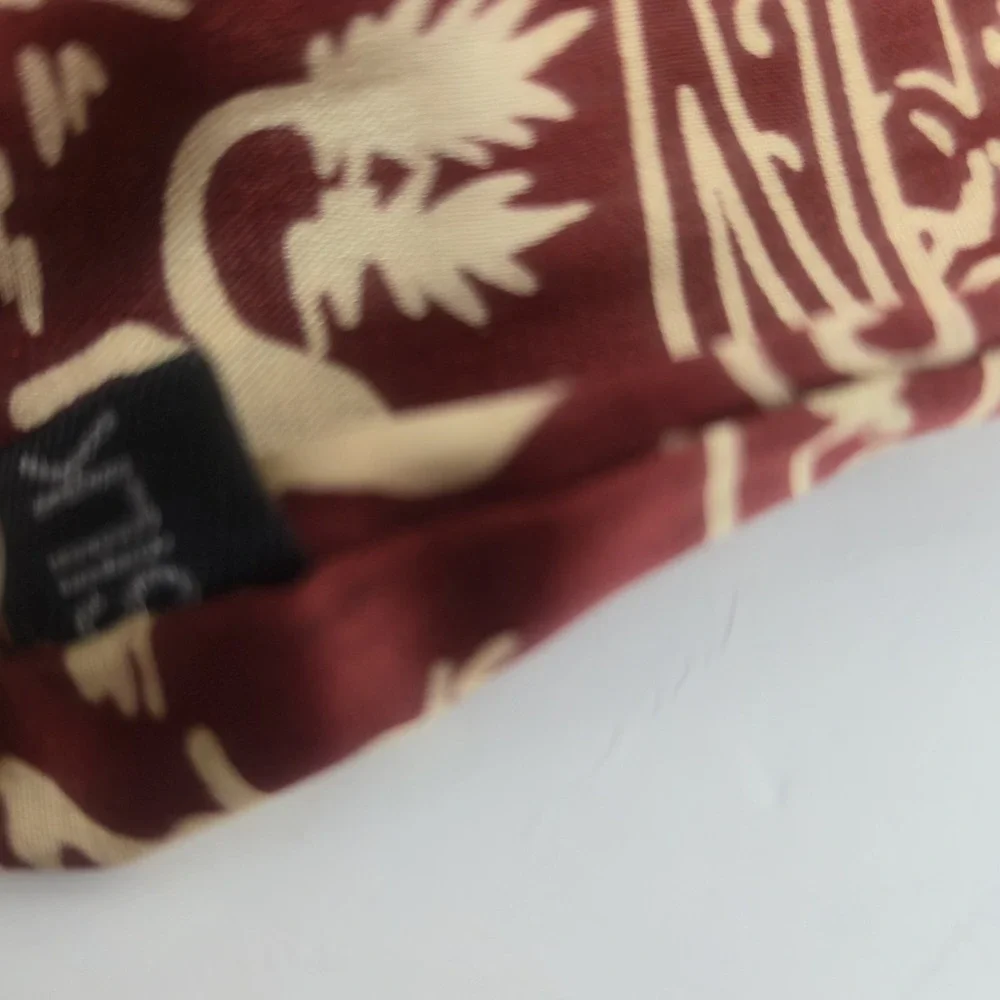 Vintage 100% Silk Scarf Burgundy Gold Dragon Medallions Tassel Fringe 48