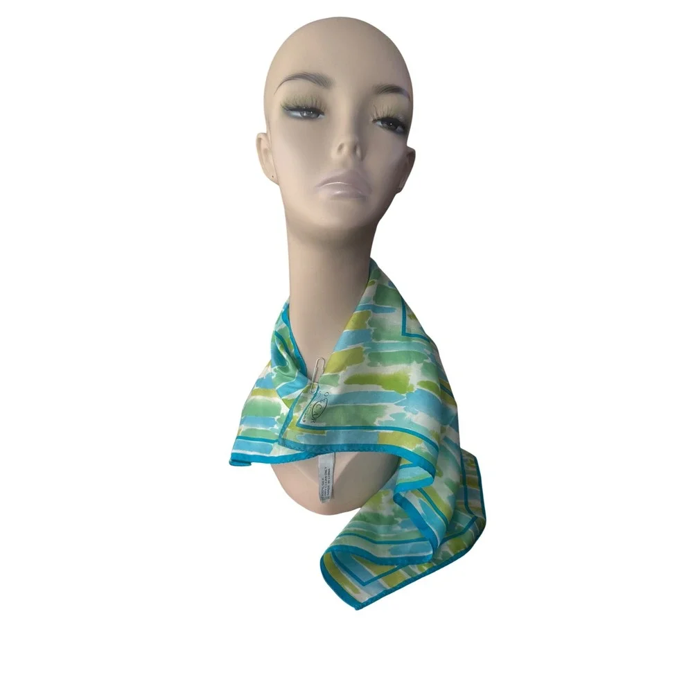 Oscar by Oscar de la Renta Vtg Silk 80's Scarf Blue Green‎ Watercolor Square 21