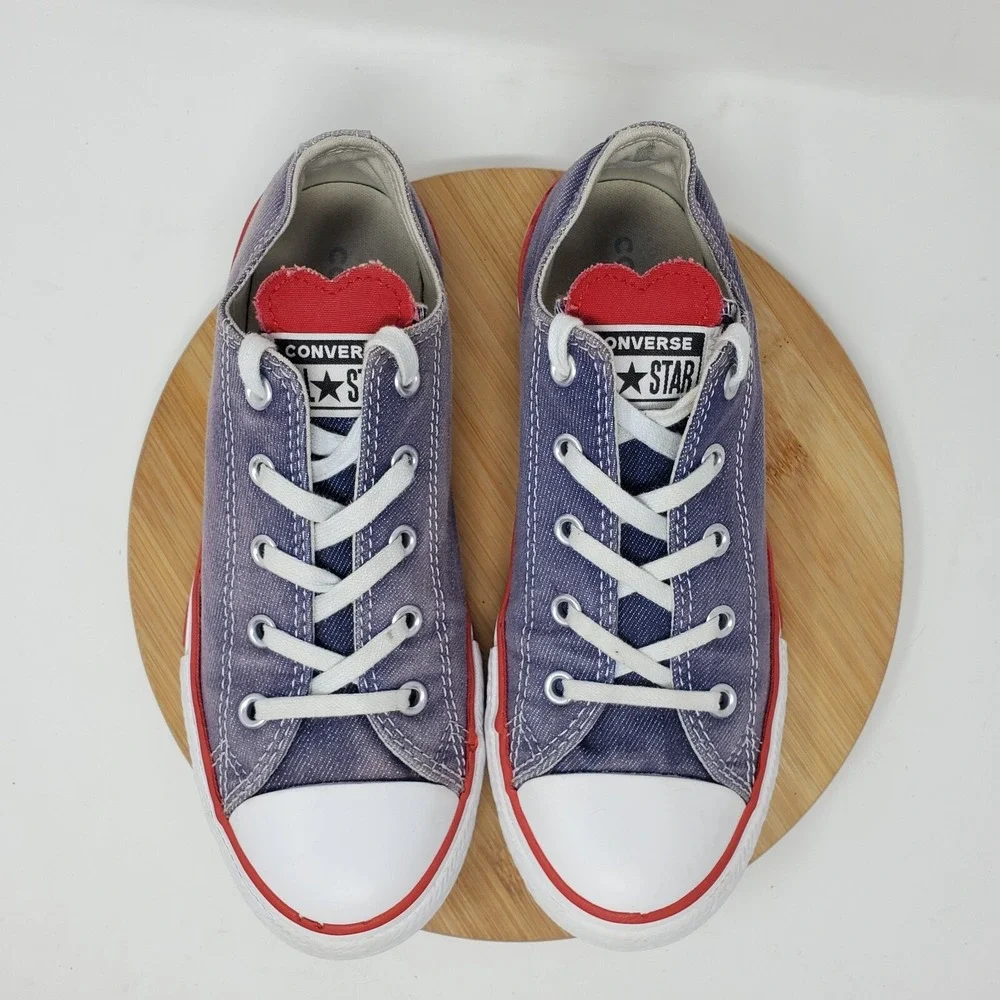 Converse All Star Kids 3 Shoes Denim Love Blue‎ Hearts Sneakers Youth Girls Boys