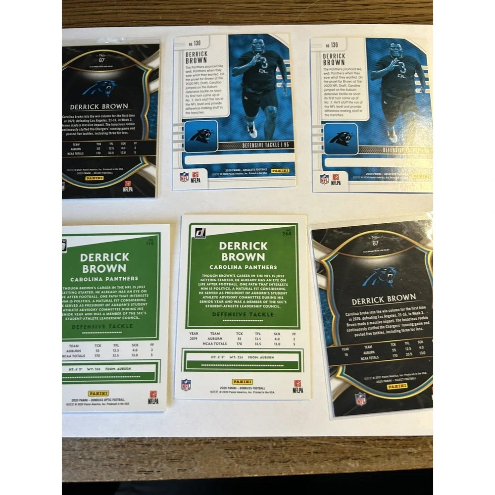 Derrick Brown Carolina Panthers Panini Lot of 6 Football Cards (X8)