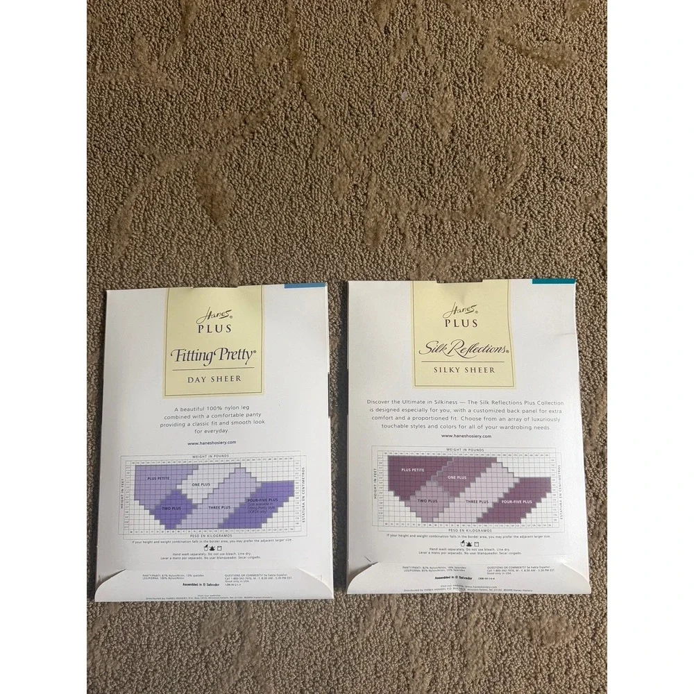 2 Hanes Plus Pantyhose Bundle Silk Reflections Nude 2+ & Fitting Pretty Black 3+