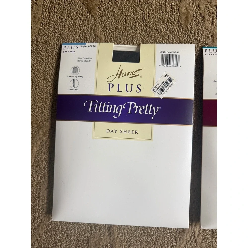 2 Hanes Plus Pantyhose Bundle Silk Reflections Nude 2+ & Fitting Pretty Black 3+