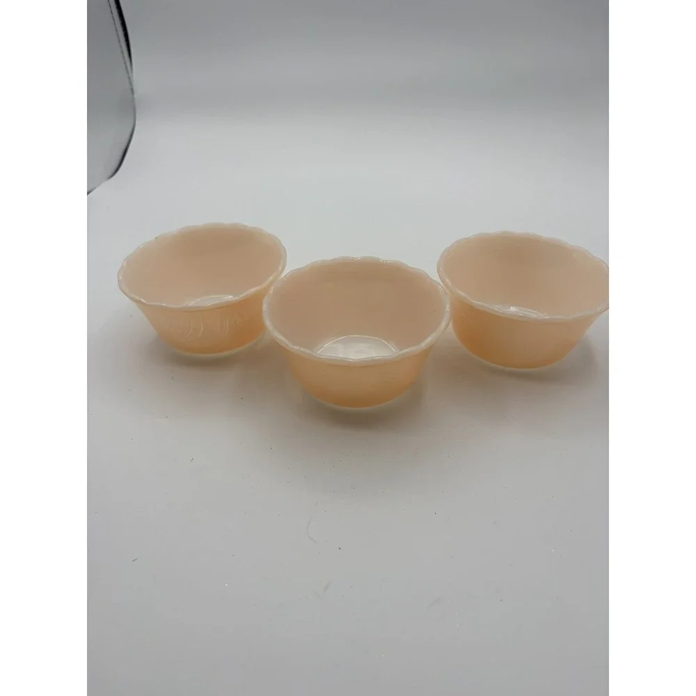 Vintage Fire-King Peach Lustre Bakeware Lot Casserole Baker Ramekins USA - 6 EA