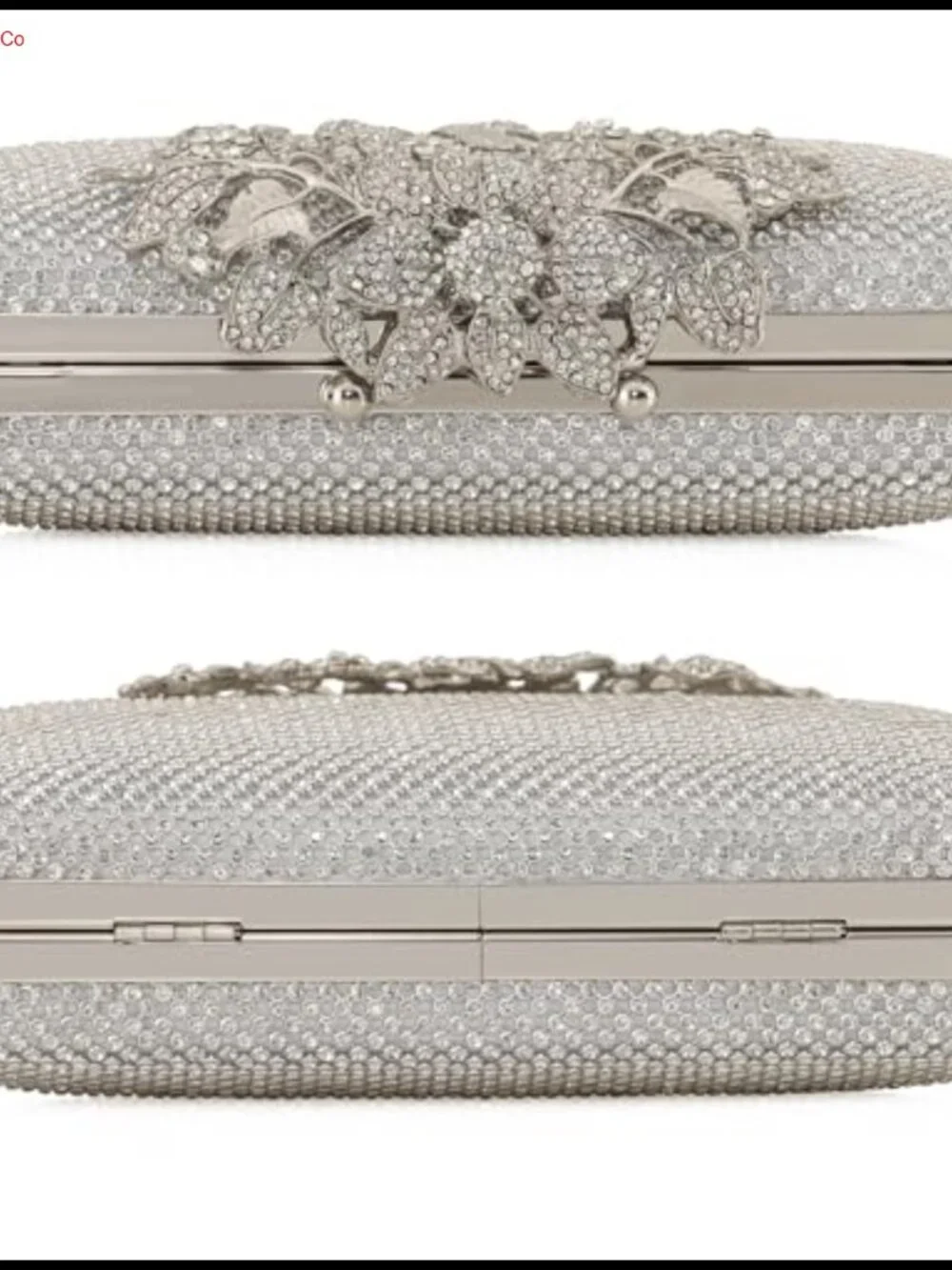 Rhinestone Flower Clasp Evening Clutch Hard Shell Convertible Formal Bag