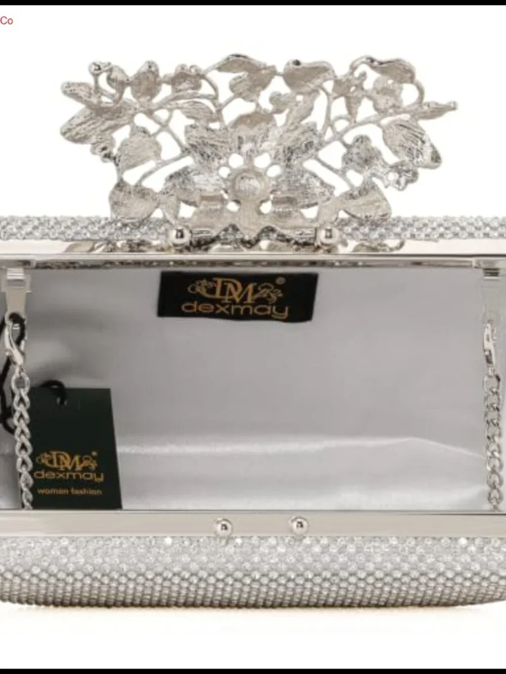 Rhinestone Flower Clasp Evening Clutch Hard Shell Convertible Formal Bag