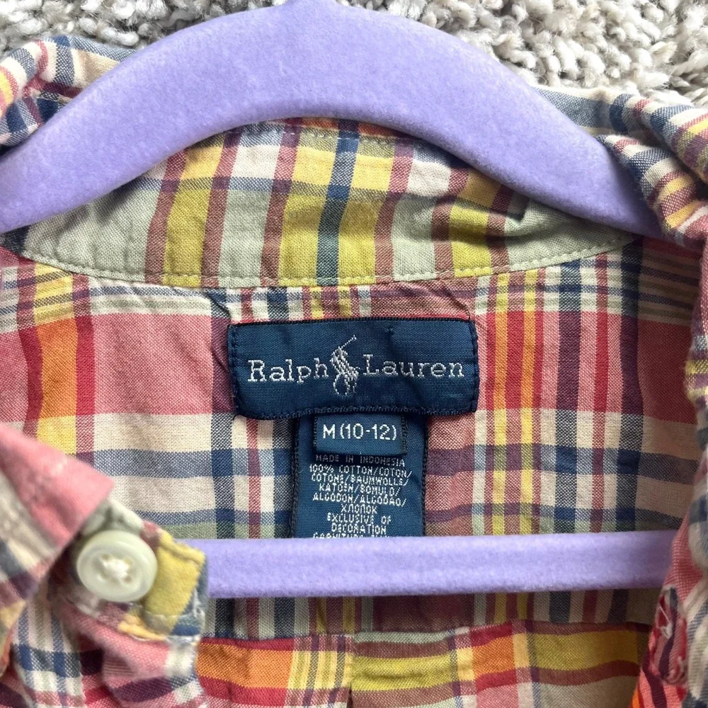Ralph Lauren Shirt Boys M‎ 10-12 Multicolor Plaid Long Sleeve Button Down