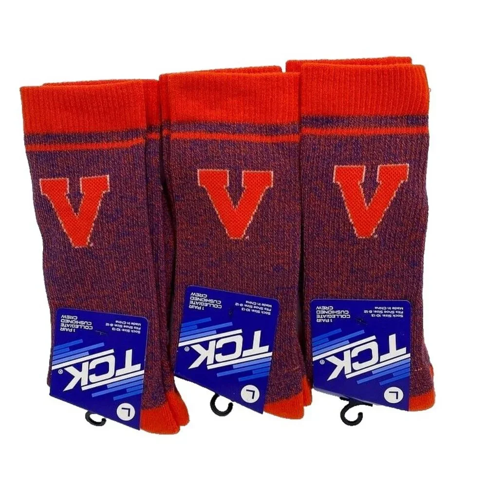 NEW Virginia‎ Cavaliers Crew Socks 3 Pair Size L 8-12 NCAA College Fan
