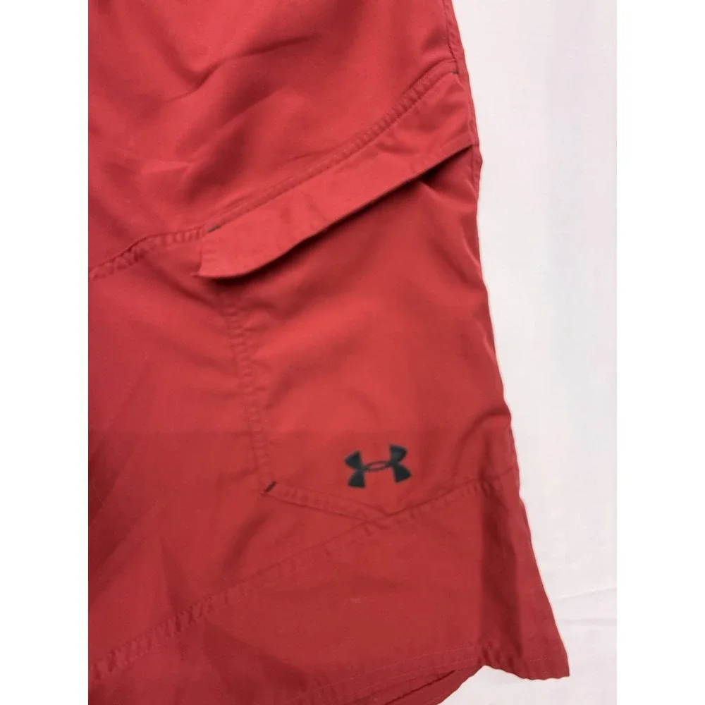 Under Armour Men's Red Solid Board Shorts Size 36 Drawstring Cargo Pocket