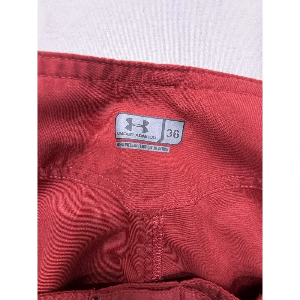 Under Armour Men's Red Solid Board Shorts Size 36 Drawstring Cargo Pocket