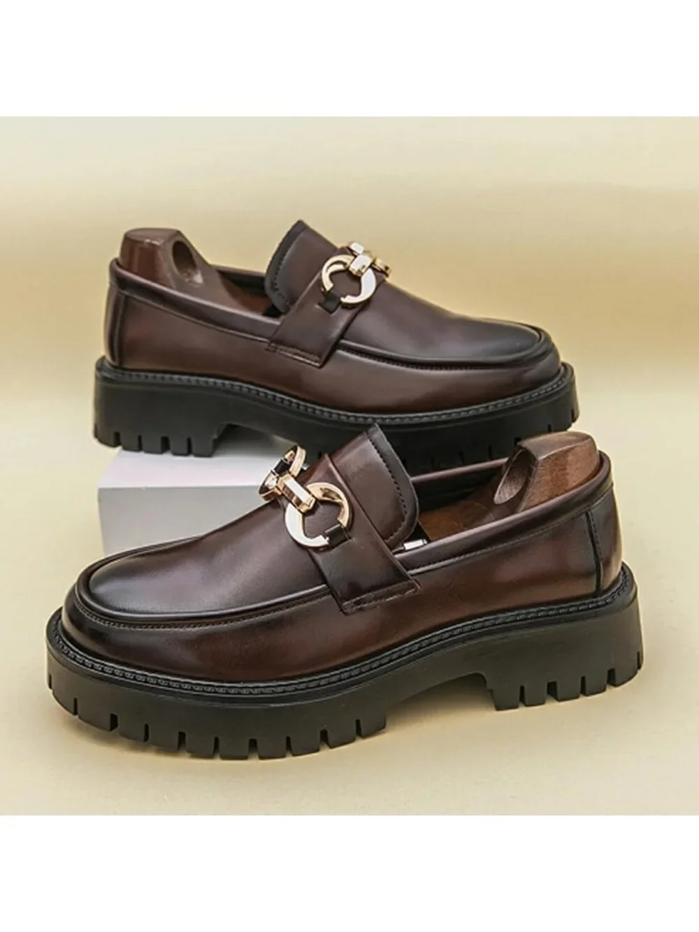 Stylish Black & White Chunky Platform Loafers | Slip-On Dress Shoes, Sizes