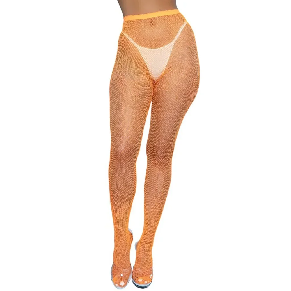 High Waisted Fishnet Pantyhose - Orange