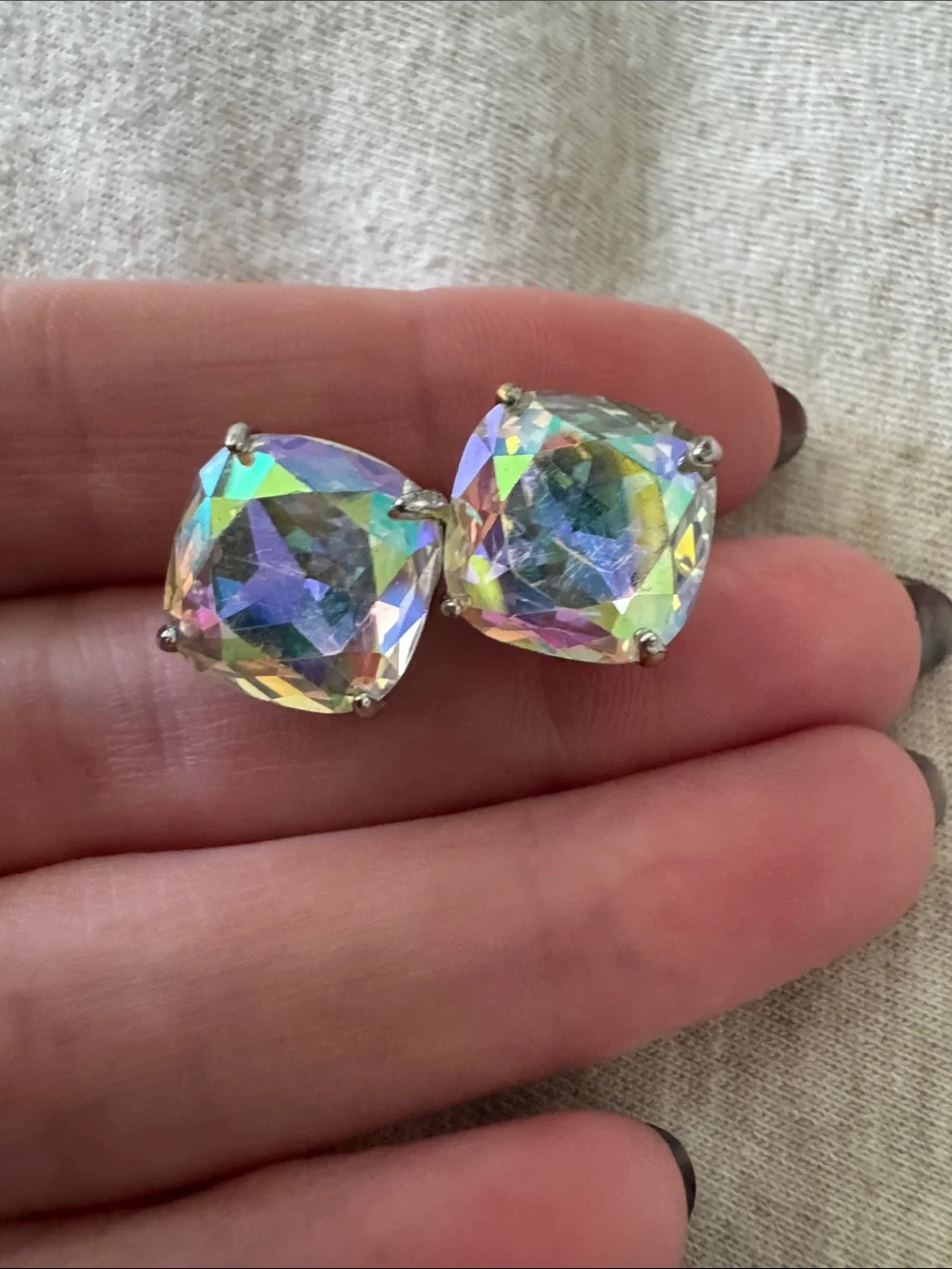 kate spade Iridescent Cushion-Cut Crystal Stud Earrings
