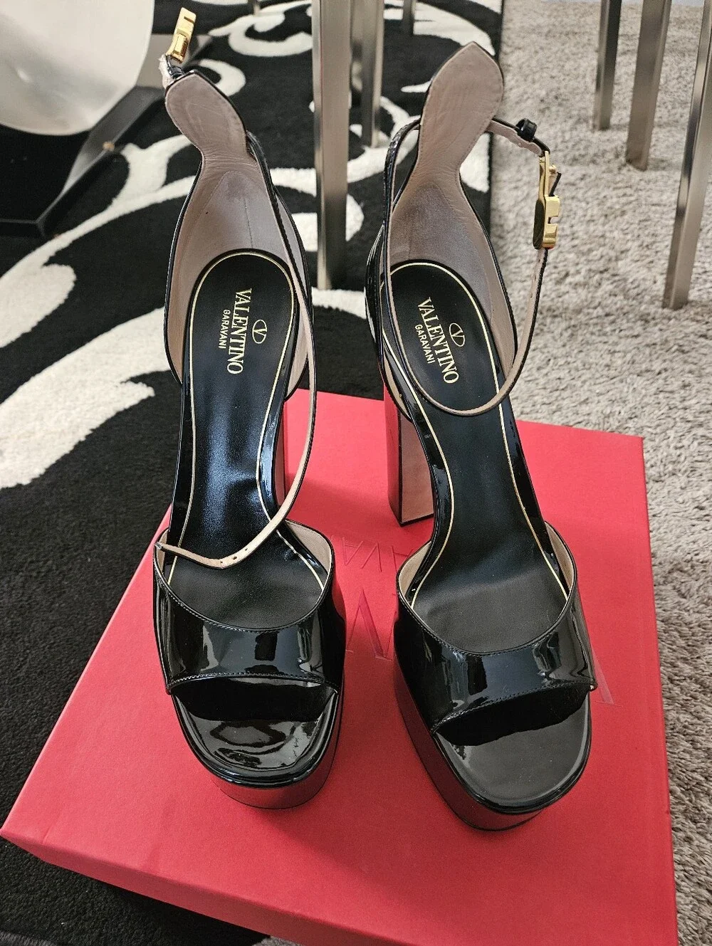 Valentino Garavani Black Patent Leather Platform Sandals