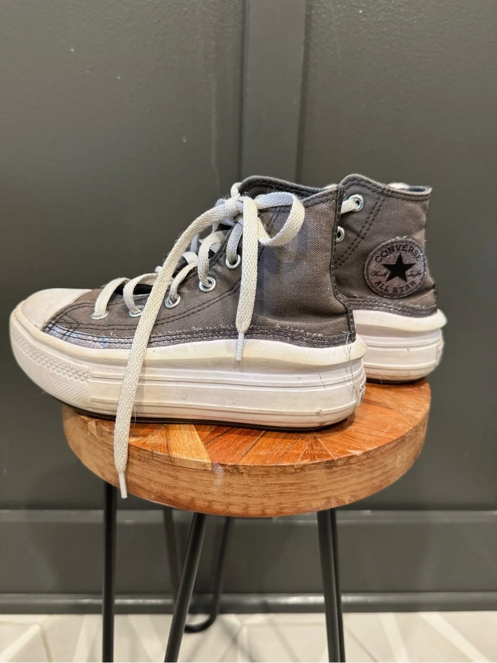 Converse Girl’s Platform High-Top Canvas Sneakers in Charcoal Gray