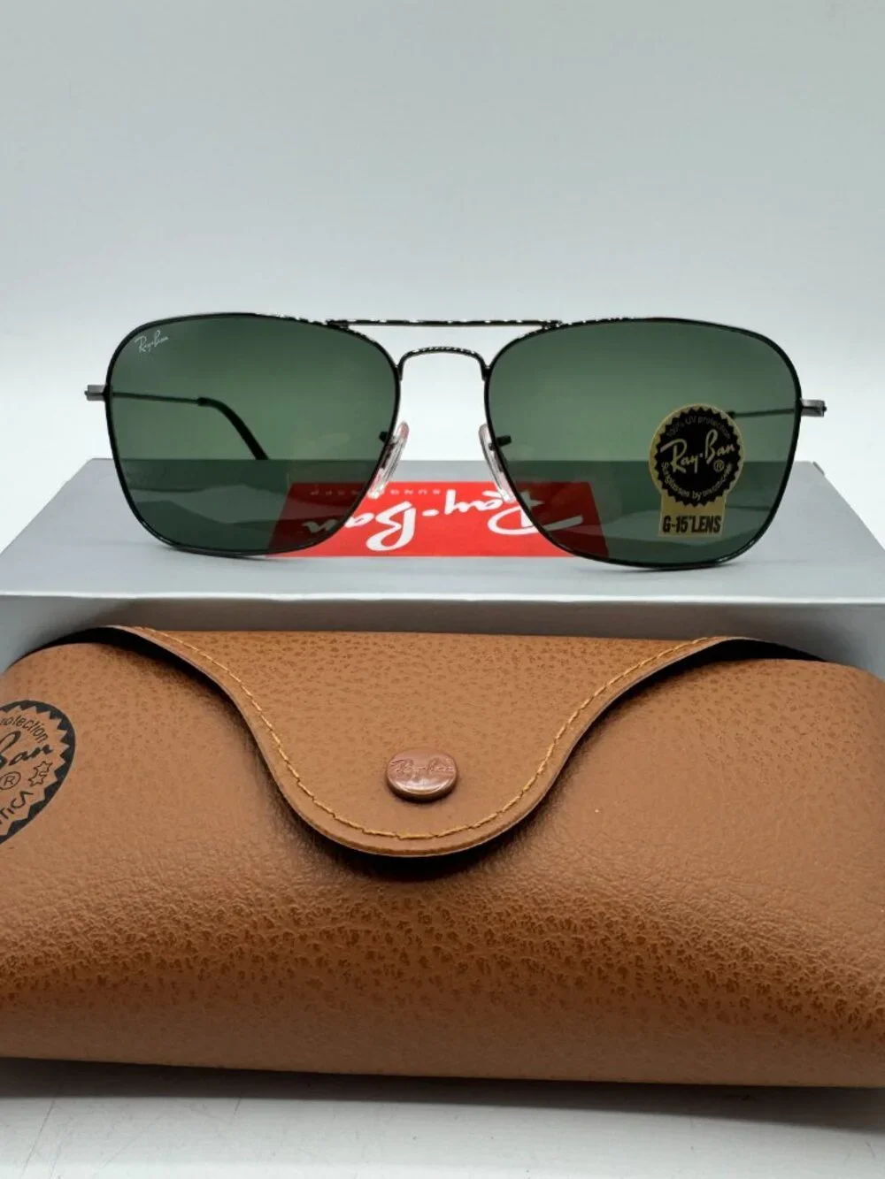 Ray-Ban RB3136 004 Caravan Sunglasses Gunmetal Frame with Green G-15 Lens