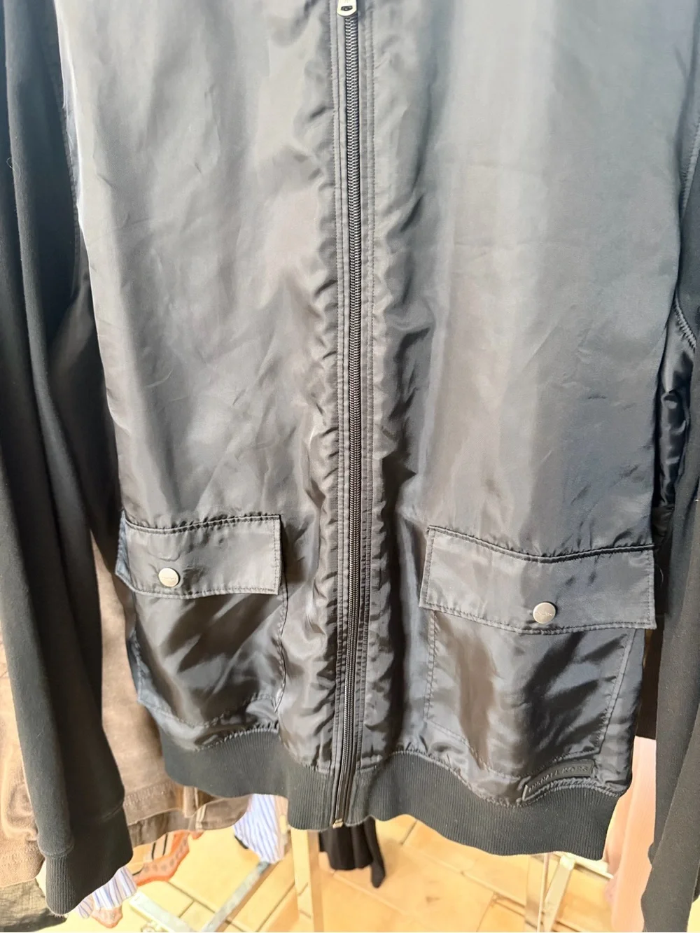 Michael Kors Black Nylon Front Bomber Jacket