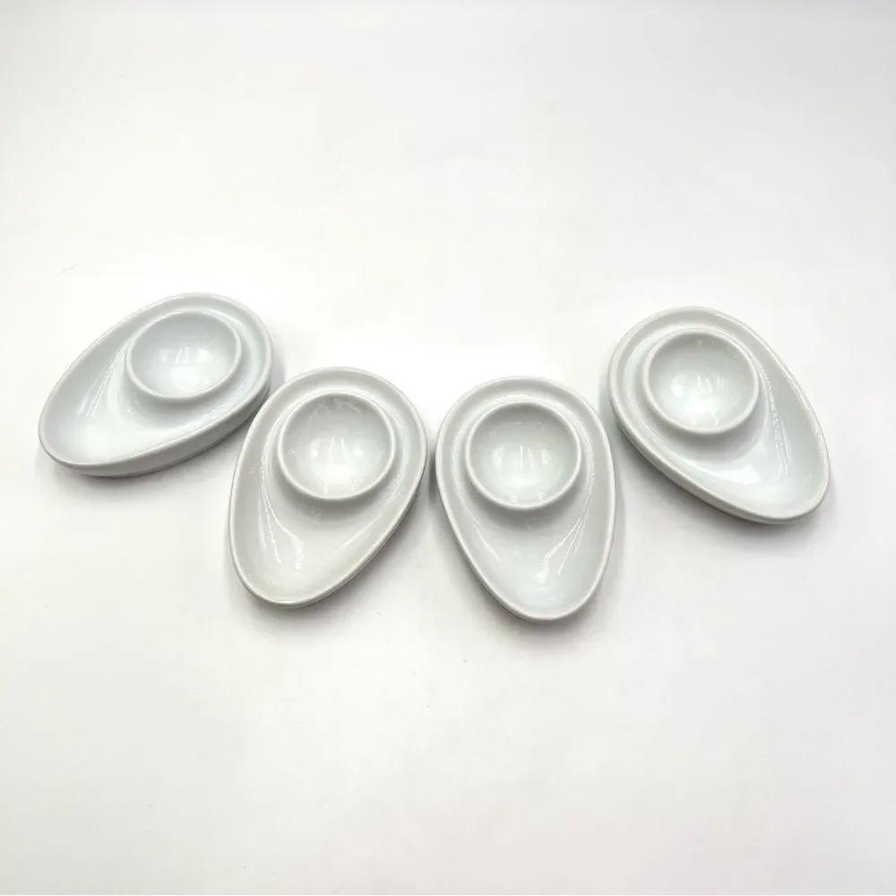 Flat Egg Cups With Rim Stackable Ceramic Porcelain Set of 4 Hard Soft MCM Holder