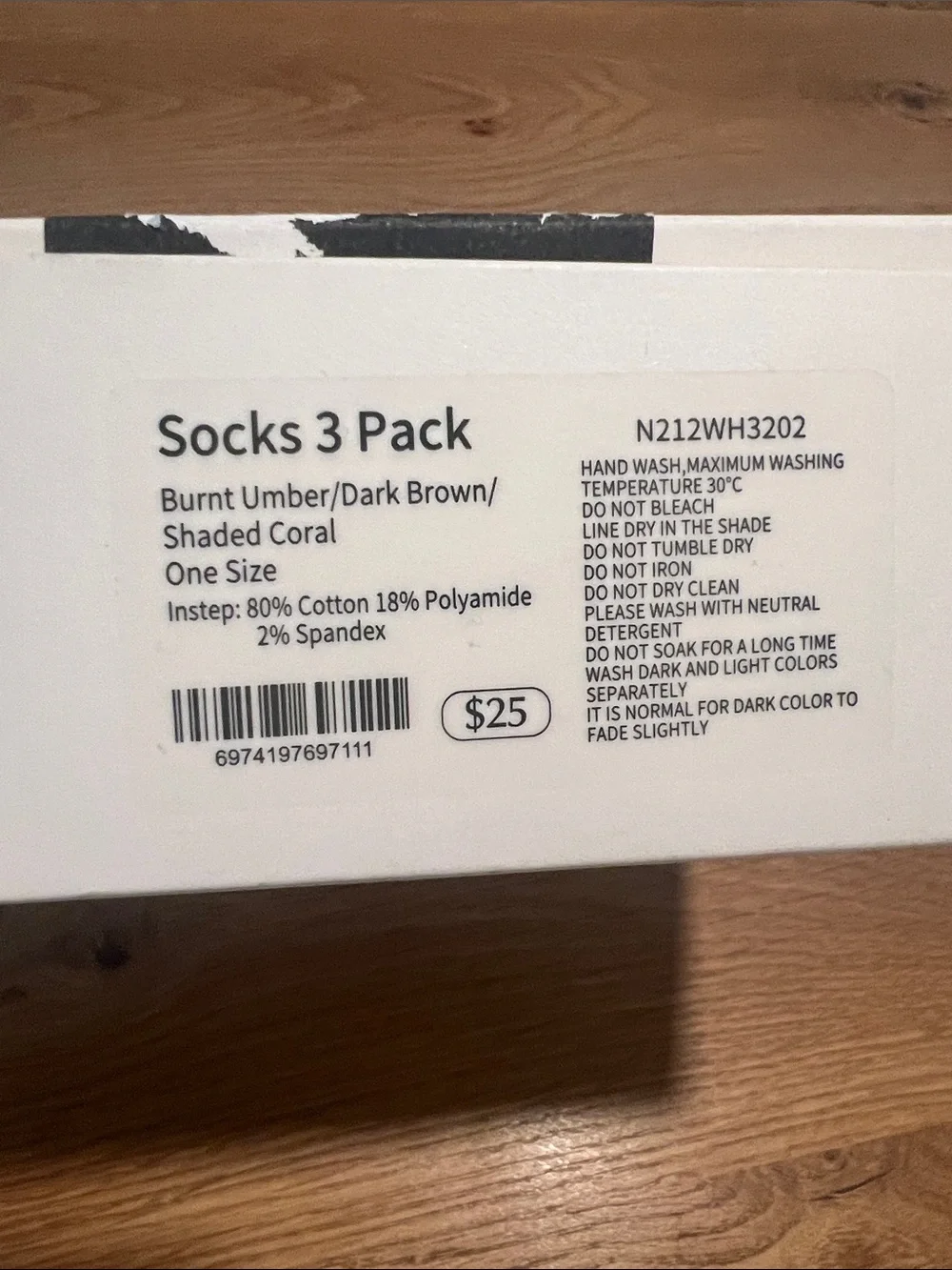 Neiwai 3 Pack Crew Socks Burnt Umber Dark Brown Shaded Coral Cotton Blend NWT