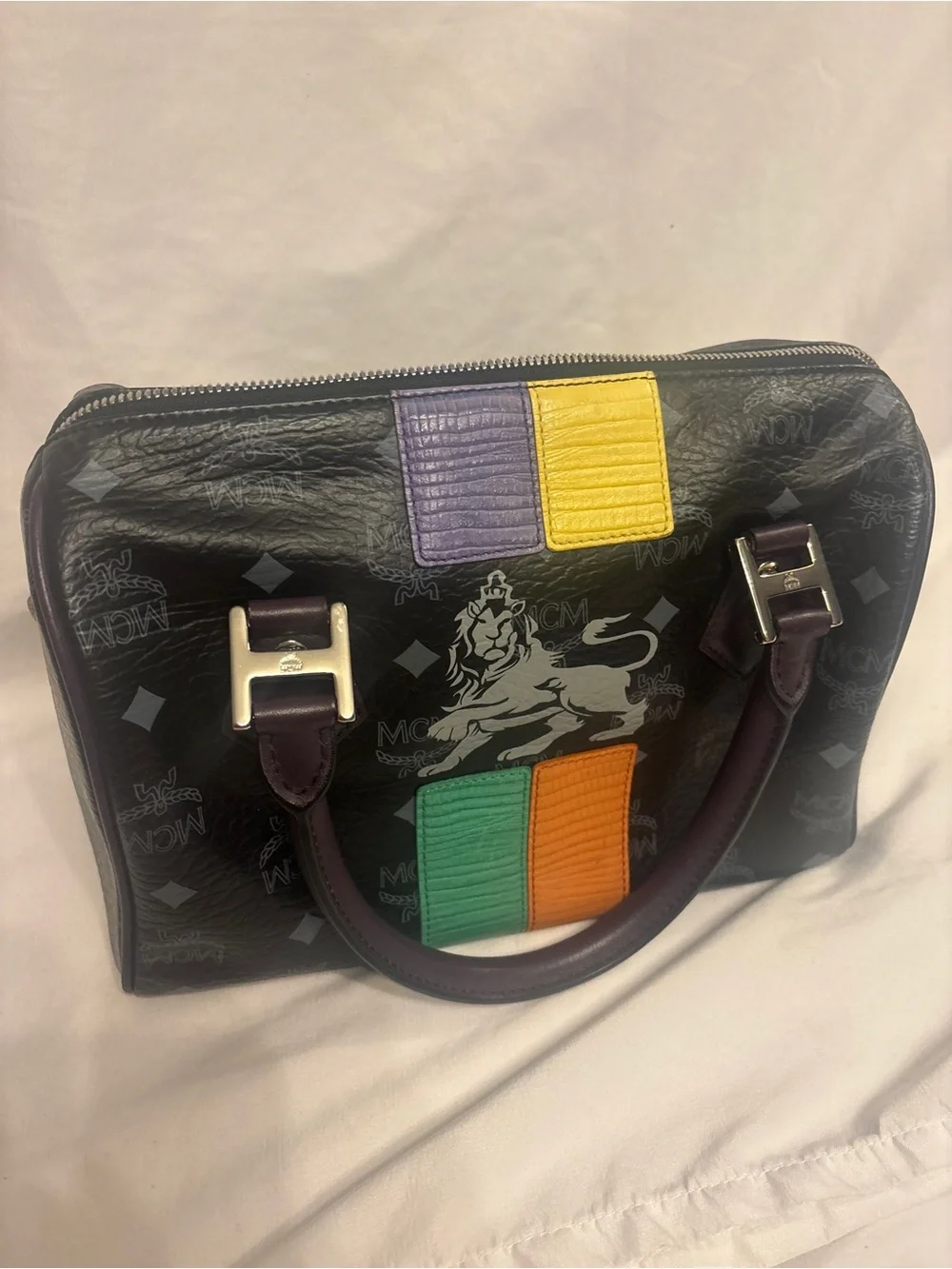 MCM limited edition princess lion black Leather Top-Handle Bag