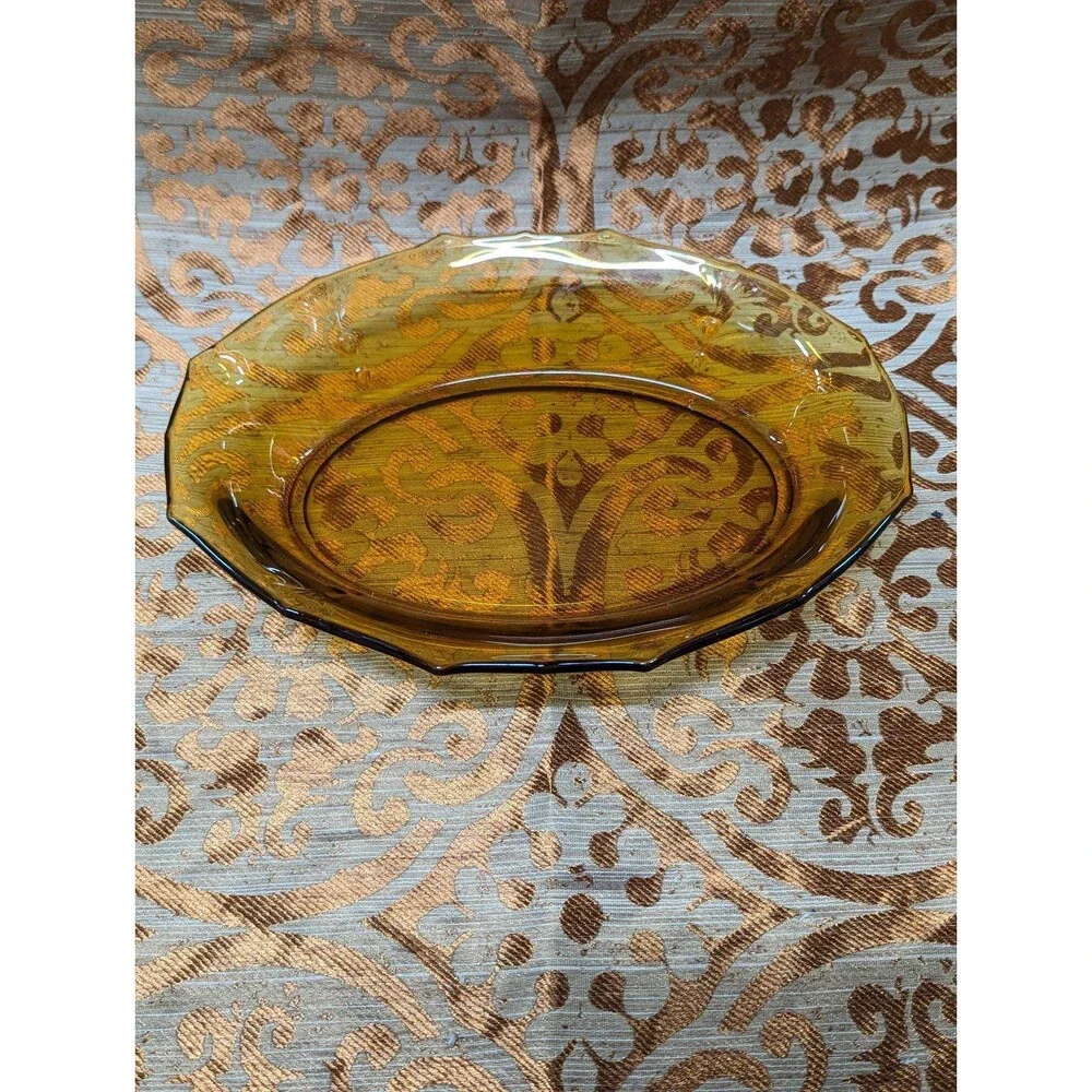 Vintage Amber Pressed Glass Creamer and Tea Platter‎ Tray Serving Dish Plate