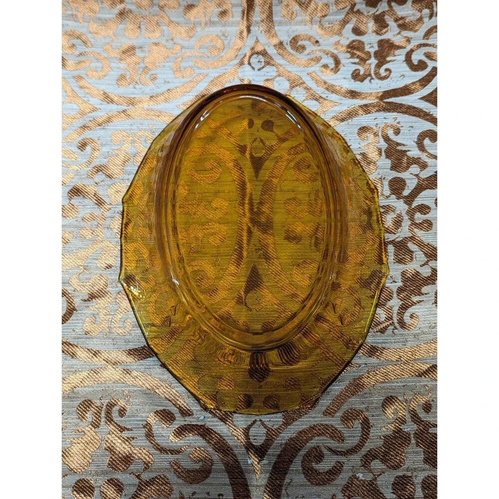 Vintage Amber Pressed Glass Creamer and Tea Platter‎ Tray Serving Dish Plate