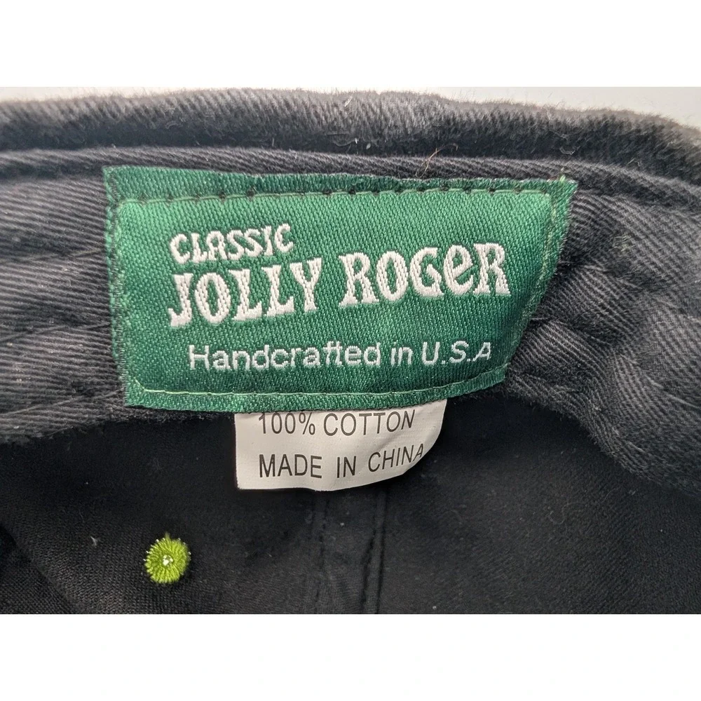 Classic Jolly Roger Black Cotton Floral Peace Sign Rhinestone Adjustable Hat