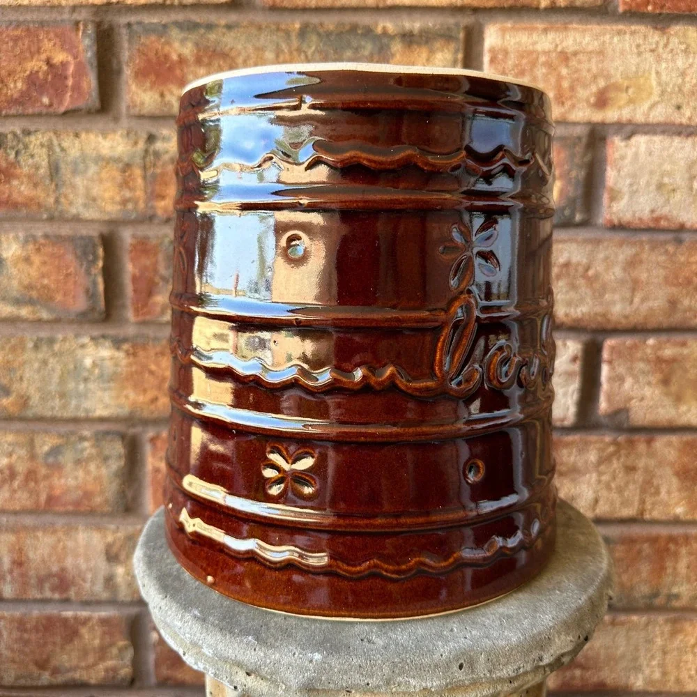 Vintage Mar-Crest Brown Glazed Stoneware Cookies Crock Jar Made in USA Cottage