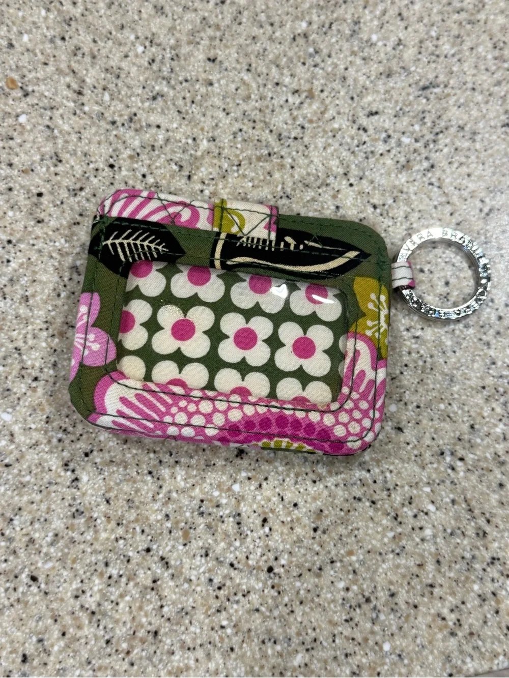Vera Bradley Carry it All Wallet Card Holder with Keyring (Olive and Pink)