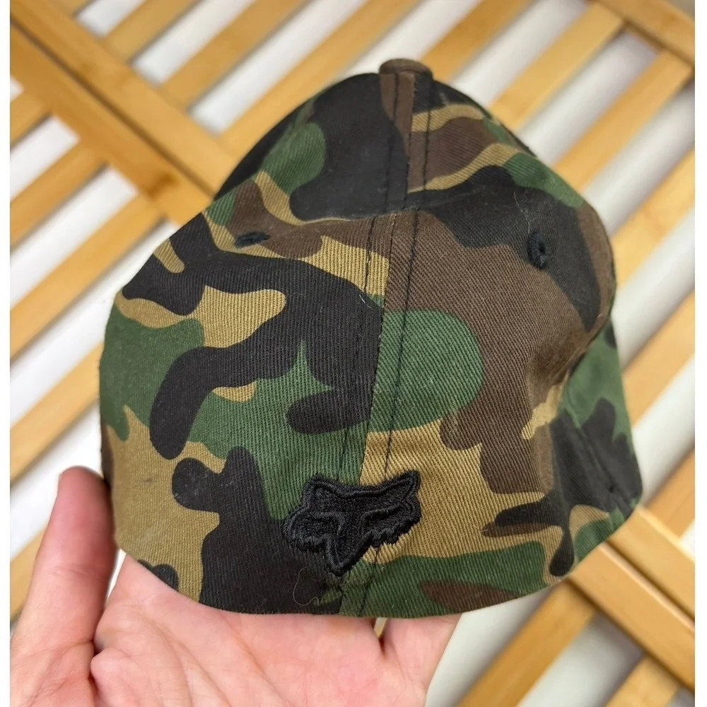 Fox Racing Youth Camo Flexfit Hat Black Embroidered Logo Baseball Cap OSFM
