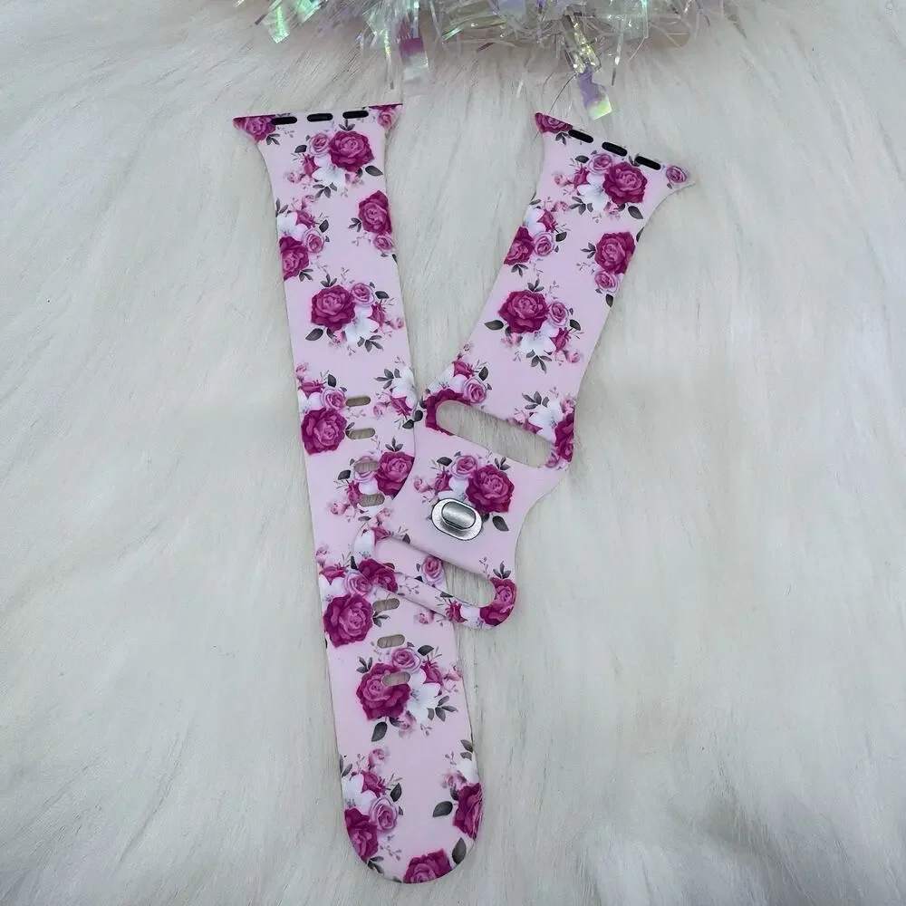 New pink Floral Watch Band For Apple Watch Series 42mm / 44mm / 45mm /49mm