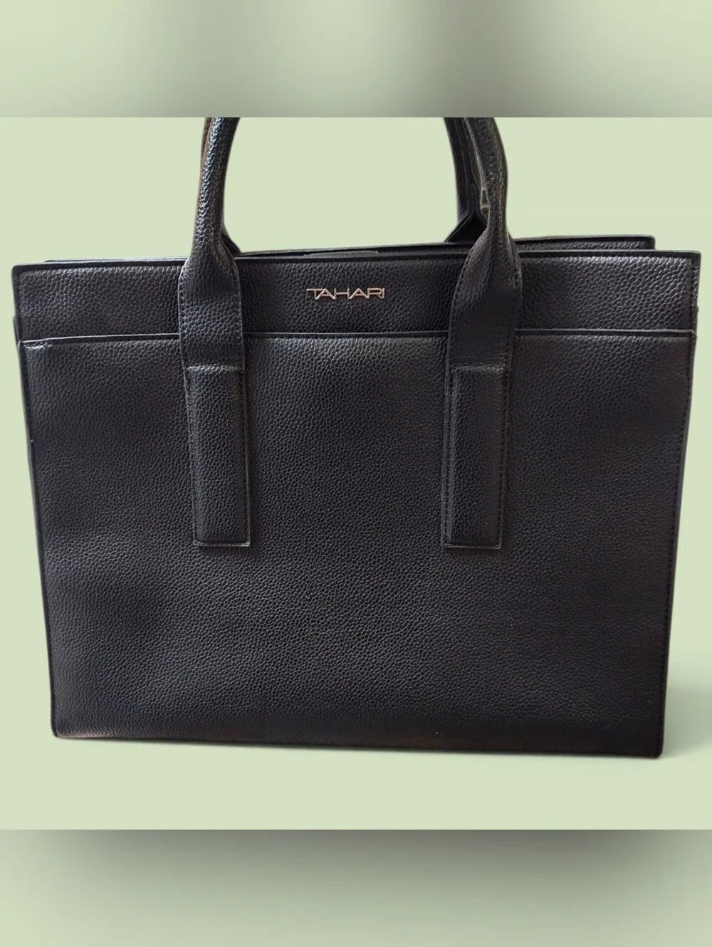 NWOT Tahari Black Pebble Faux Leather Briefcase Tote
