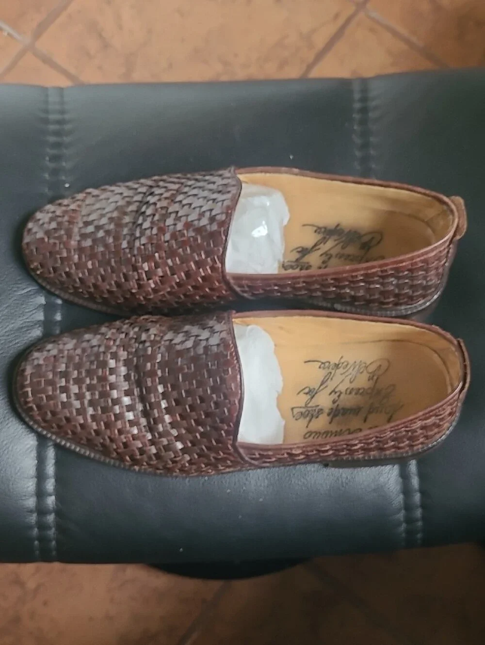 Ciro Schiano for Belvedere Woven Leather Slip-On Loafers - Brown. Sz. 10 80s 90s