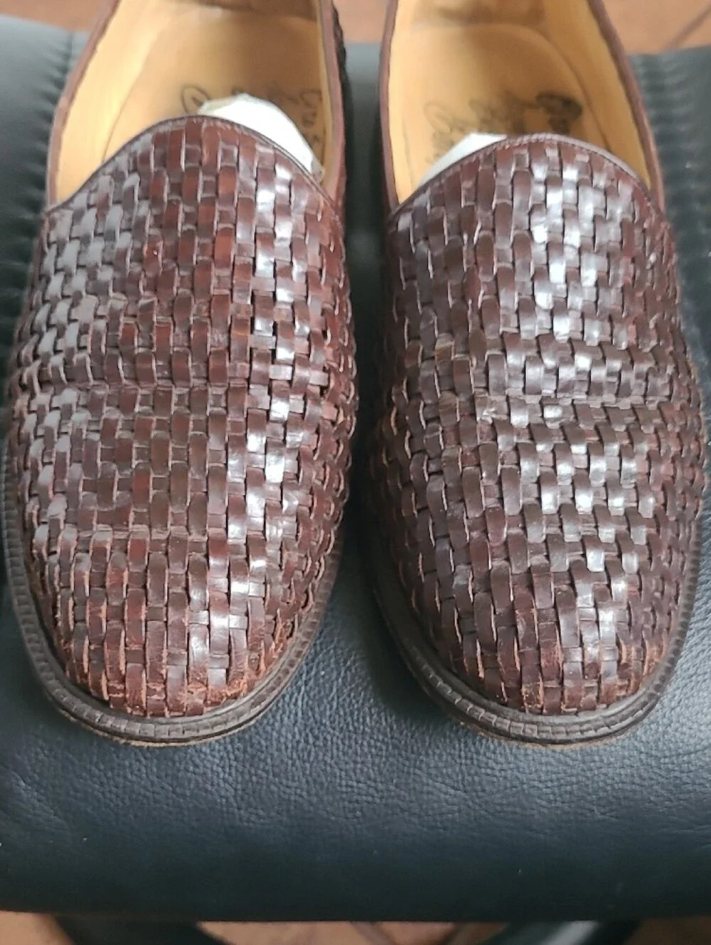 Ciro Schiano for Belvedere Woven Leather Slip-On Loafers - Brown. Sz. 10 80s 90s