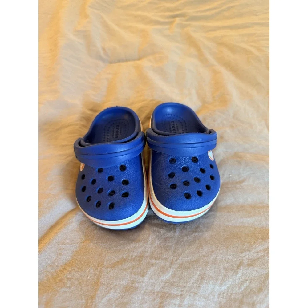 Crocs Baby Toddler Shoes C4 Navy Blue White Red‎ Slip On Water Clogs
