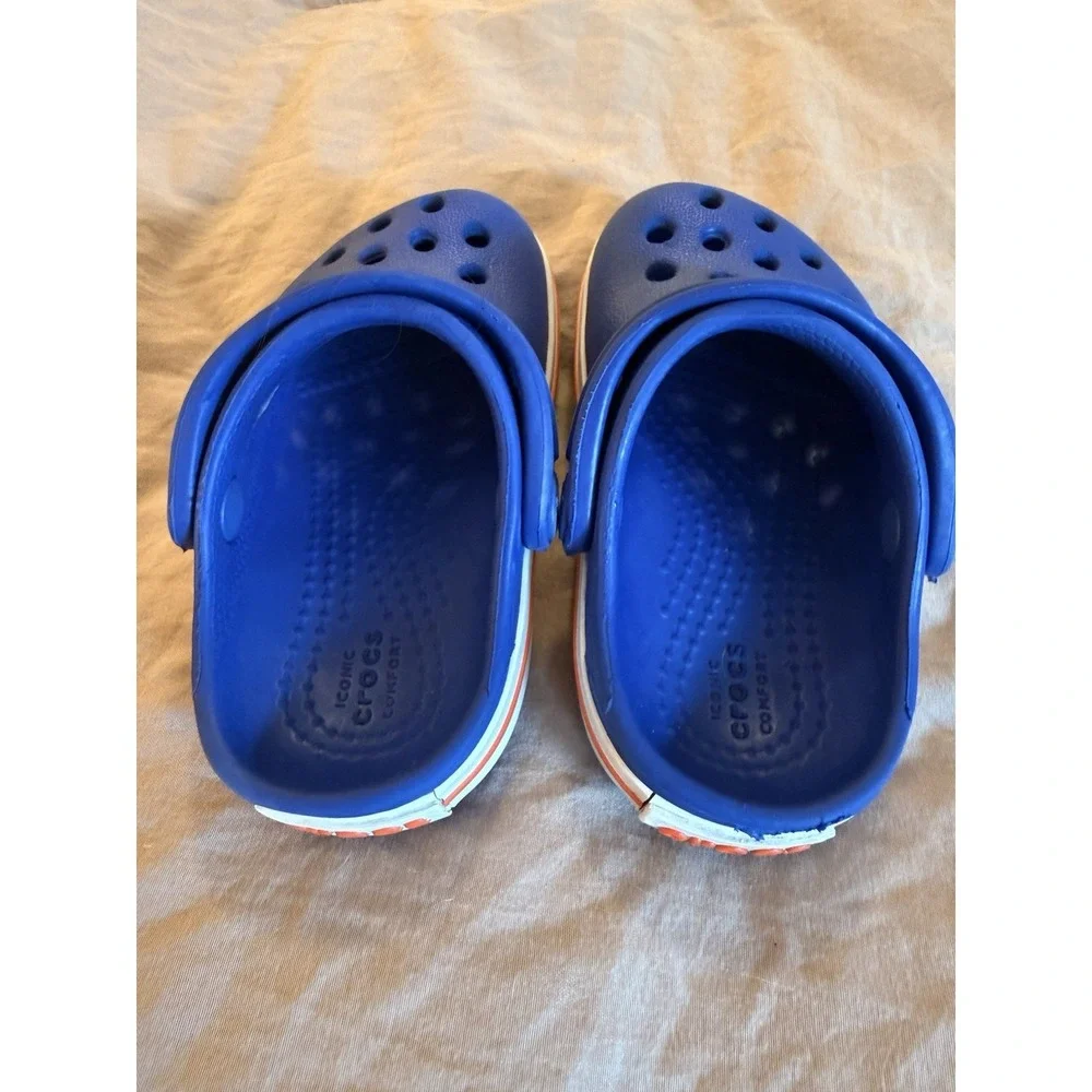Crocs Baby Toddler Shoes C4 Navy Blue White Red‎ Slip On Water Clogs