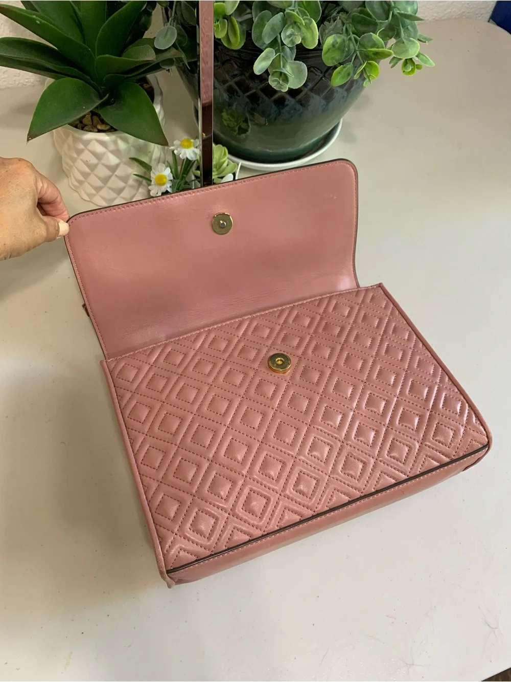 👜💕 Tory Burch Kira Quilted Leather Shoulder Bag — Dusty Rose