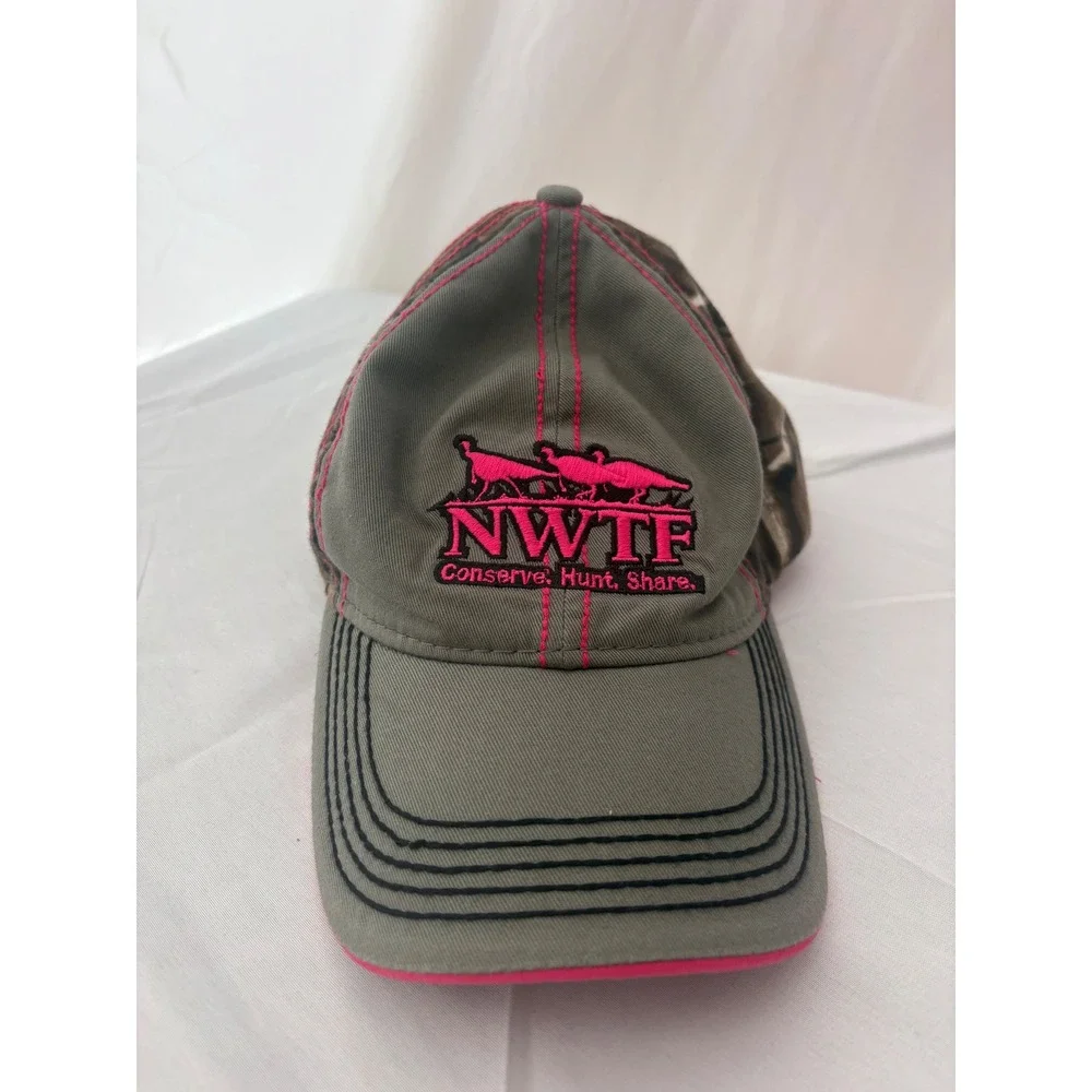 NWTF National Wild Turkey Federation Womens Camo Grey Pink Baseball Cap Hat