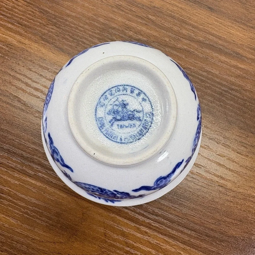 Vintage Chinese Blue Porcelain Dragon Bowl Cobalt Blue with‎ Base 3.5