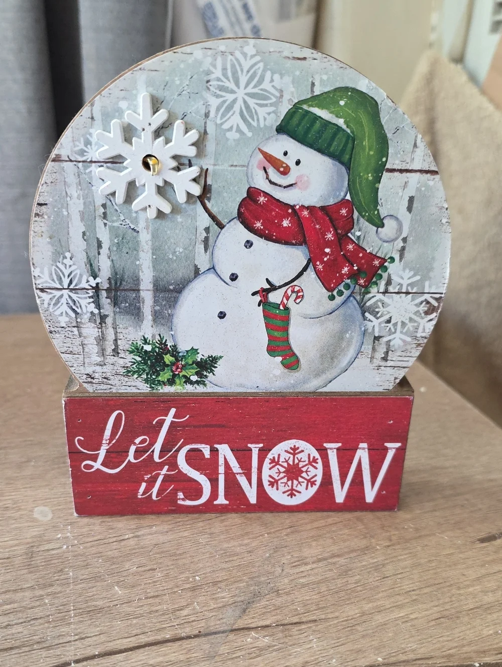Festive Snowman Tabletop Sign - Green & Red