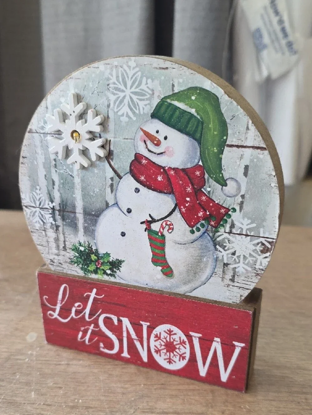 Festive Snowman Tabletop Sign - Green & Red