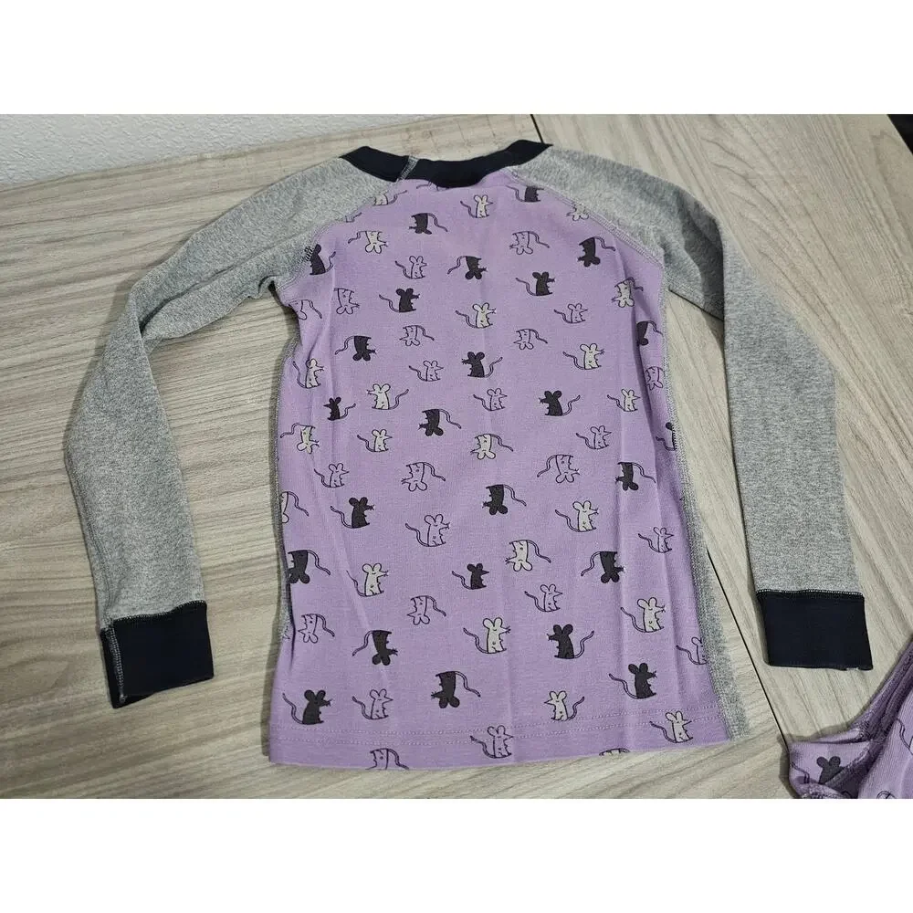 Hanna Andersson Pajama Set Gray Purple Mouse Face Ears Long Sleeve Halloween
