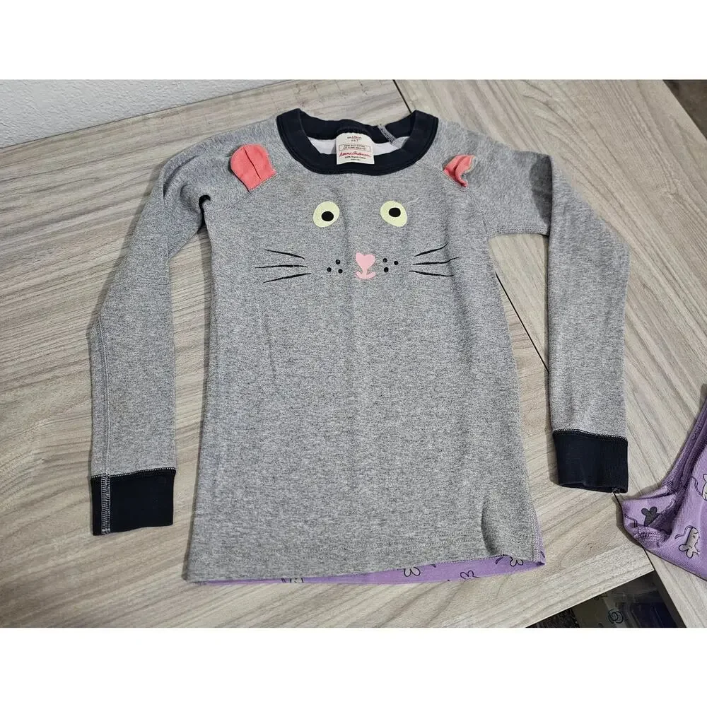 Hanna Andersson Pajama Set Gray Purple Mouse Face Ears Long Sleeve Halloween